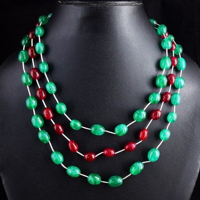 3 Strang einzigartiges Design grüner & roter Onyx 482,00 kt Perlen Halskette RK 12 E822