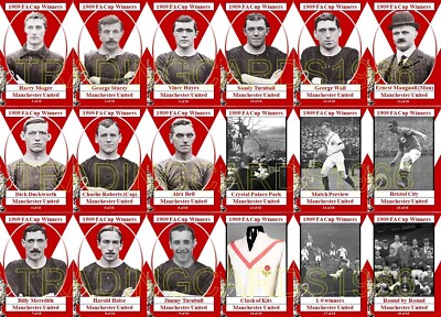 Manchester United 1909 FA Cup Finale Sieger Fußball Sammelkarten bitte lesen
