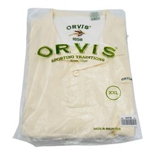 Orvis Signature Short Sleeve Polo Men s Shirt Size XXL Ivory Fishing 100 Cotton