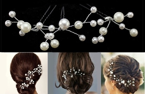 Braut Haargesteck mit 11 Perlen Rispen  Strass Haarschmuck Hochzeit Kommunion - Bild 9 von 9