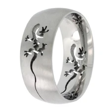 Stainless Steel Tribal Gecko Lizard Cut-Out Wedding Band Ring, Comfort Fit