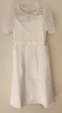 Girls Size 10 Flower Girl Wedding Dress White Lace Pearls Beautiful