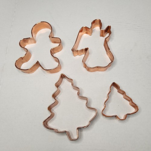 Copper Cookie Cutters Holiday Christmas Trees Gingerbread Man Angel Set/4 READ - Picture 2 of 11