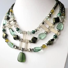 Vintage Style Necklace 16″ Green Tone Glass Vinatge Czech Beads Women's Jewelry