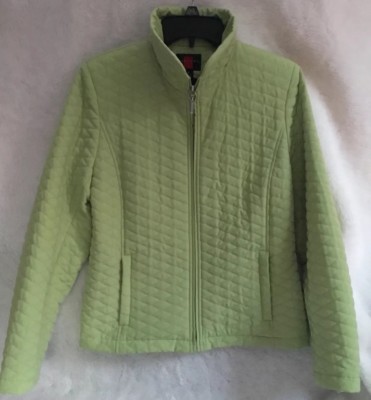 Women's Green Spring Quilted Light Short Coat Zipper Jacket Size