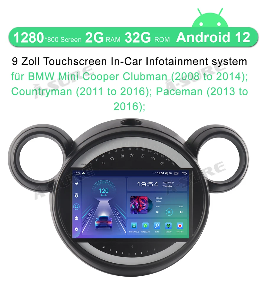 Android 14 Autoradio 2+32G Navi Carplay für BMW MINI COOPER Countryman R60 R61 - Bild 2 von 4