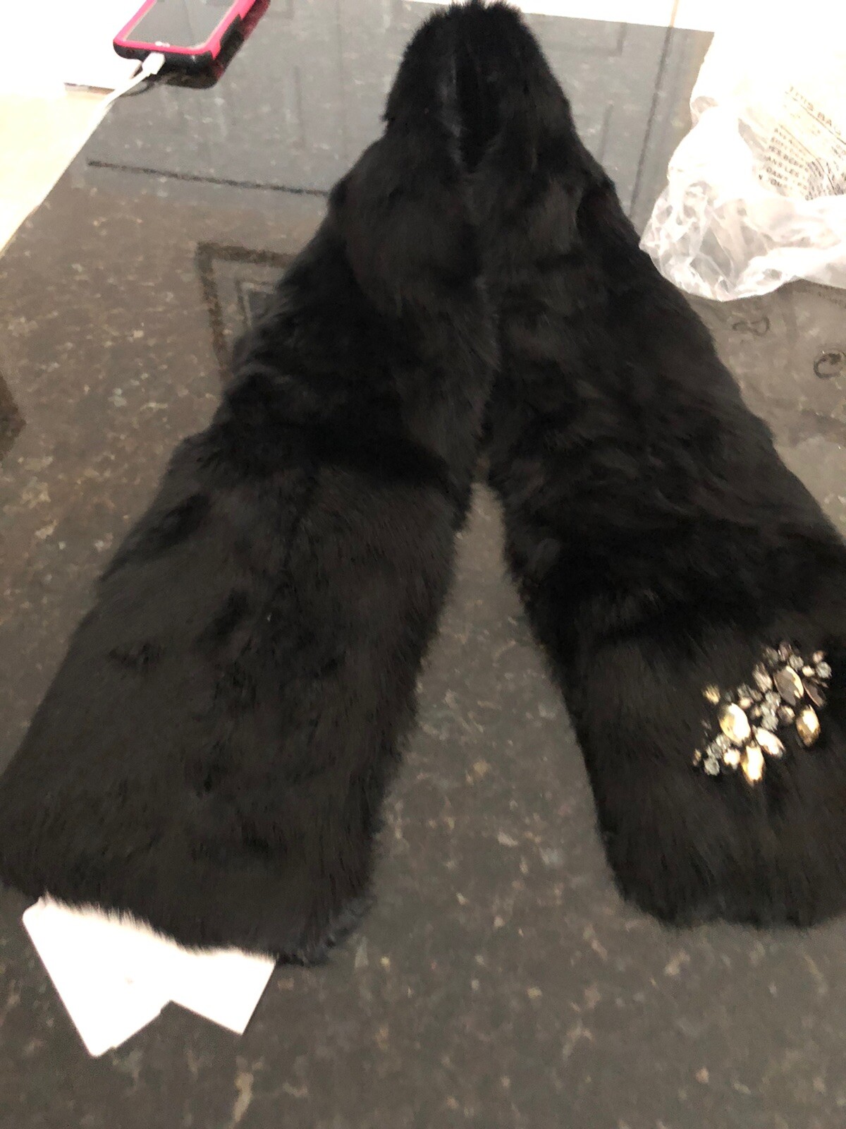 NWT ADRIENNE LANDAU Black Rabbit Fur Collar Scarf One Size eBay