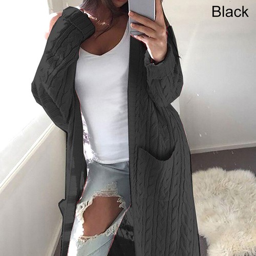 Womens Chunky Knitted Sweater Open Front Pocket Coat Long Cardigan Coat/Jacket - Picture 8 of 19