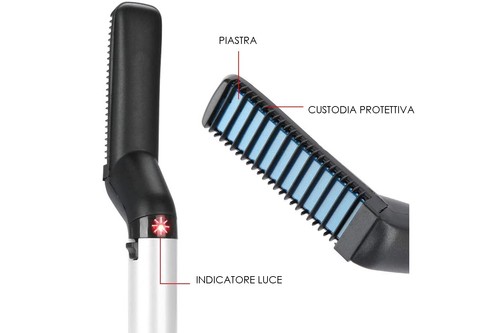 Piastra Lisciante Per Barba Capelli Uomo Pettine Elettrico Con Cavo CX-058 - Foto 5 di 6