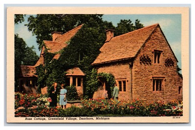 Rose Cottage Greenfield Village Dearborn MI UNP Linen Postcard S13