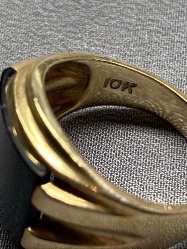 Vintage 10K Solid Yellow Gold Large Onyx Men's Statement Ring Size 8 7.00 Grams - 第 7/9 張圖片