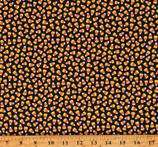 Cotton Candy Corn Candies Halloween Fall Black Fabric Print by the Yard D510.71