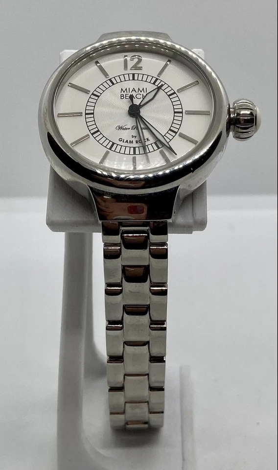 NEW MIAMI BEACH ART DECO Watch Silver Case Band Removable Links 7”-8” Glam Rock - Image 2 of 4