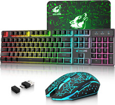 Teclado Y Mouse Inalambrico Gamer Gaming Iluminacion Teclas Para Pc