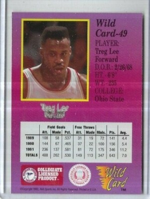 1992 AAA Sports Inc Wild Card Collegiate #49 Treg Lee Ohio State