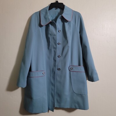 Vintage Forecaster Of Boston Blue Trench Coat Lined Buttons Sz 15/16 - Main Image