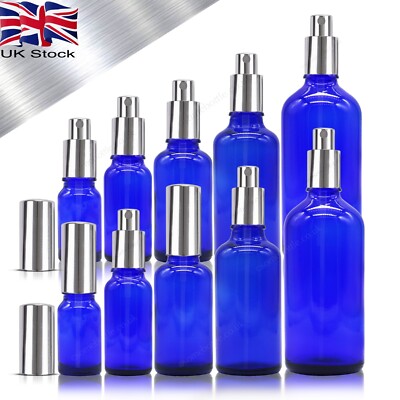 Blaue Glasflasche mit Silber Aluminiumnebel Spray Zerstäuberpumpe Großhandel Großhandel