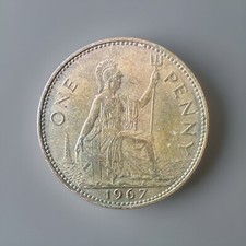 Great Britain Queen Elizabeth II 1967 One Penny Copper Coin