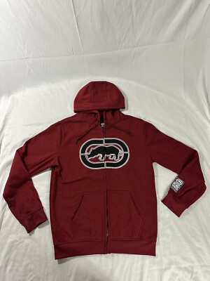 Ecko Unltd. Full Zip Hoodie Dark Red Embroidered Small Baggy Y2K