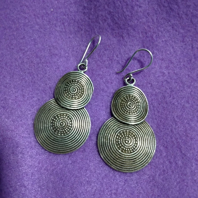 FINE SILVER EARRINGS 925 STERLING CRAFT VINTAGE TRIBAL JEWELRY WOMEN LOT1704 - Image 3 of 4