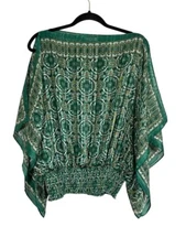 Max Studio Floral Top M Green Neutral Classic Coast Kimono Festival Boho Western