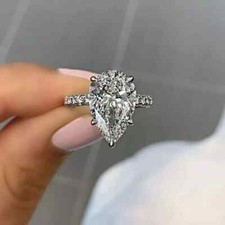 5 CT Pear Cut Moissanite Solitaire Engagement Ring 14K White Gold Plated Size-6