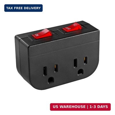 Grounded Outlet with Double ON Off Switch, VSEER 2 Port Electrical Outlet Plug S