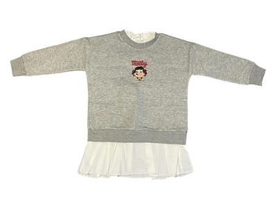 Milky Peko-chan Sweatshirt Girls Large Gray Ruffle Collar Pleated Hem Tunic