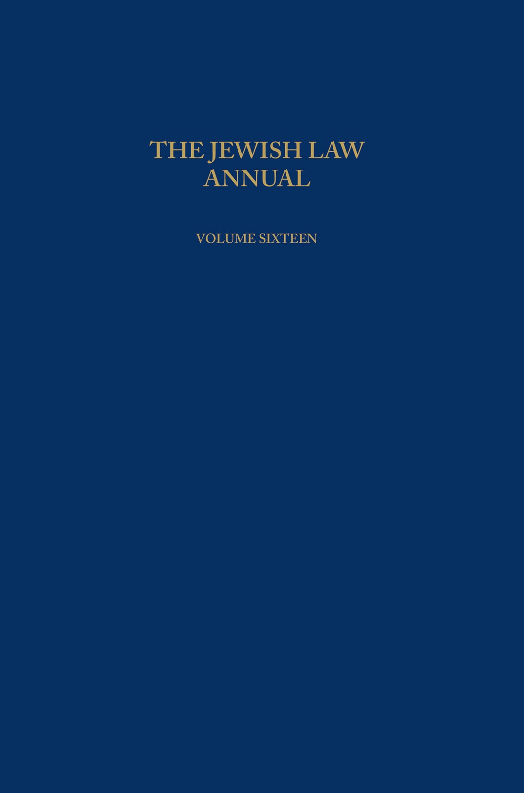 Jewish Law Annual Volume 16