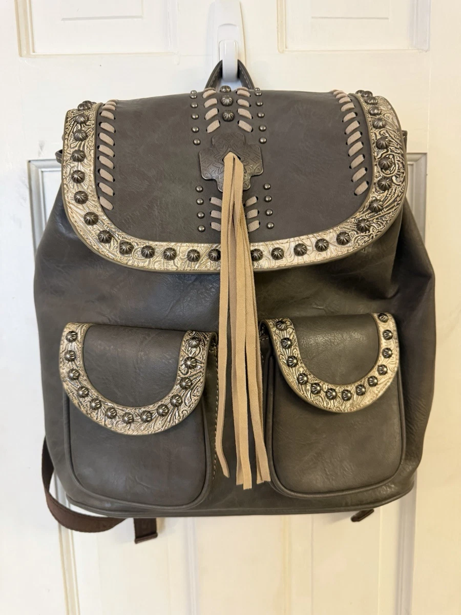 Montana West Women\'s Beige Faux Leather Braided‎ Buckle Flap Backpack MWC 043AGY Montana West Buckle Backpack – Montana West World main image 3