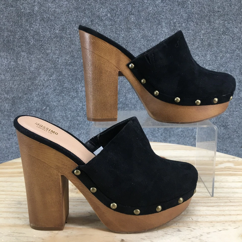 Mossimo Supply Co Tacones Mujer 9 Bloques Tacones Sin Cordones Plataforma Mules Negros Informales Foto 2 de 4