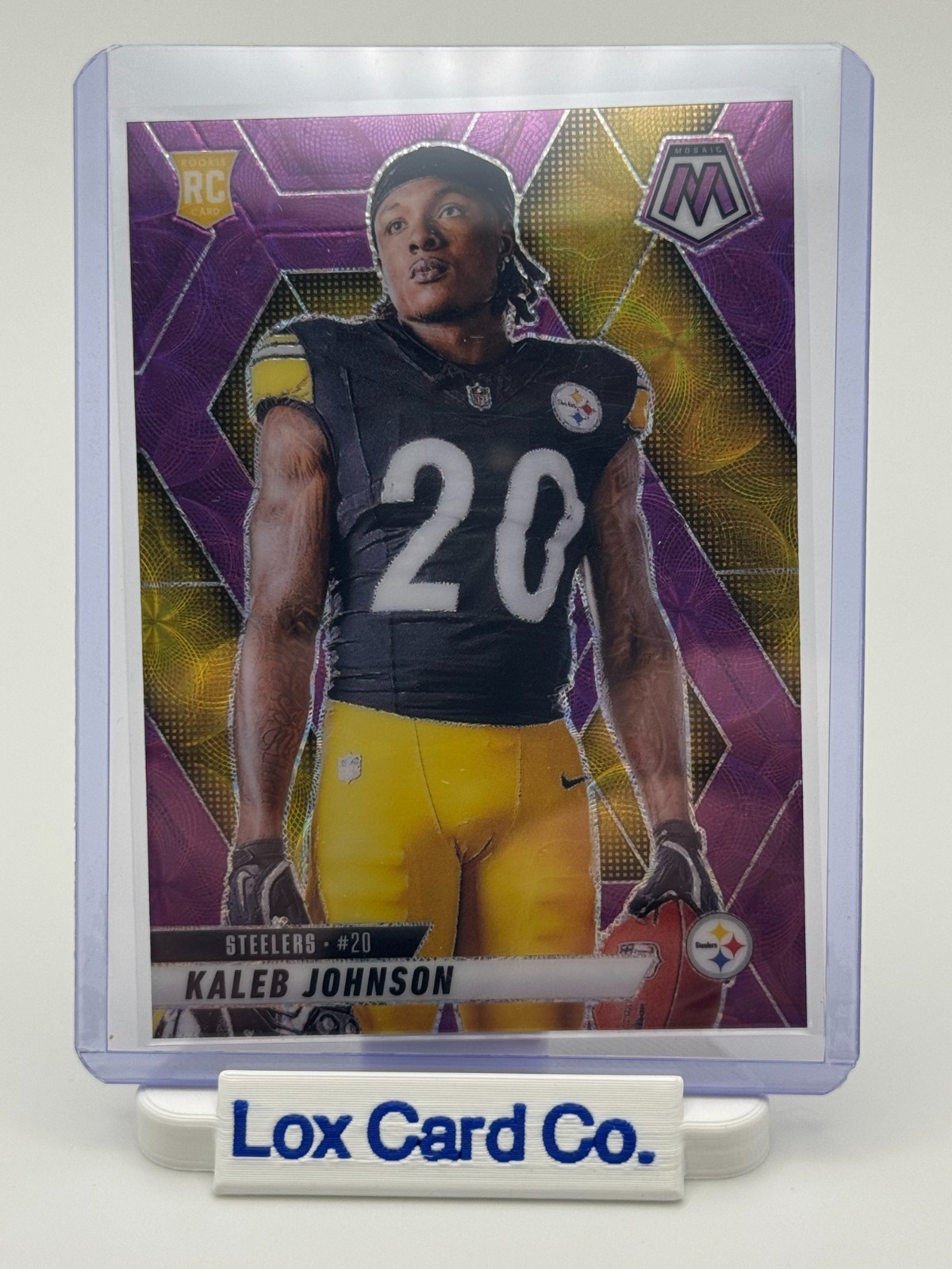 2025 Panini Mosaic Kaleb Johnson Steelers Purple Scope Prizm Variation RC #289