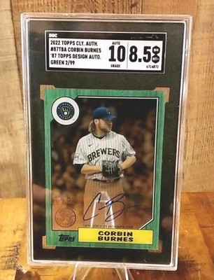 2022 Topps Clearly Corbin Burns 87 Topps Insert Auto Green /99 #87TBA SGC 10/8.5