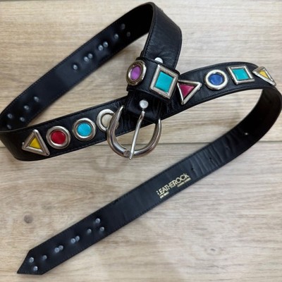 Leatherock San Diego Vintage 90s Black Leather Hipster Grunge Stud Belt