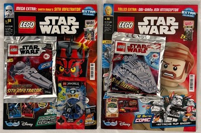 2x LEGO  STAR WARS MAGAZINE - Ausgabe Nr. 66+Nr. 58 mit 2x Polybag & 1x Booster