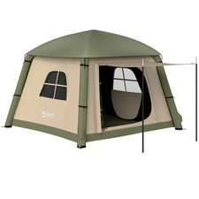 Outsunny Inflatable Camping Tent, Easy Setup 2 Man Tent, Brown