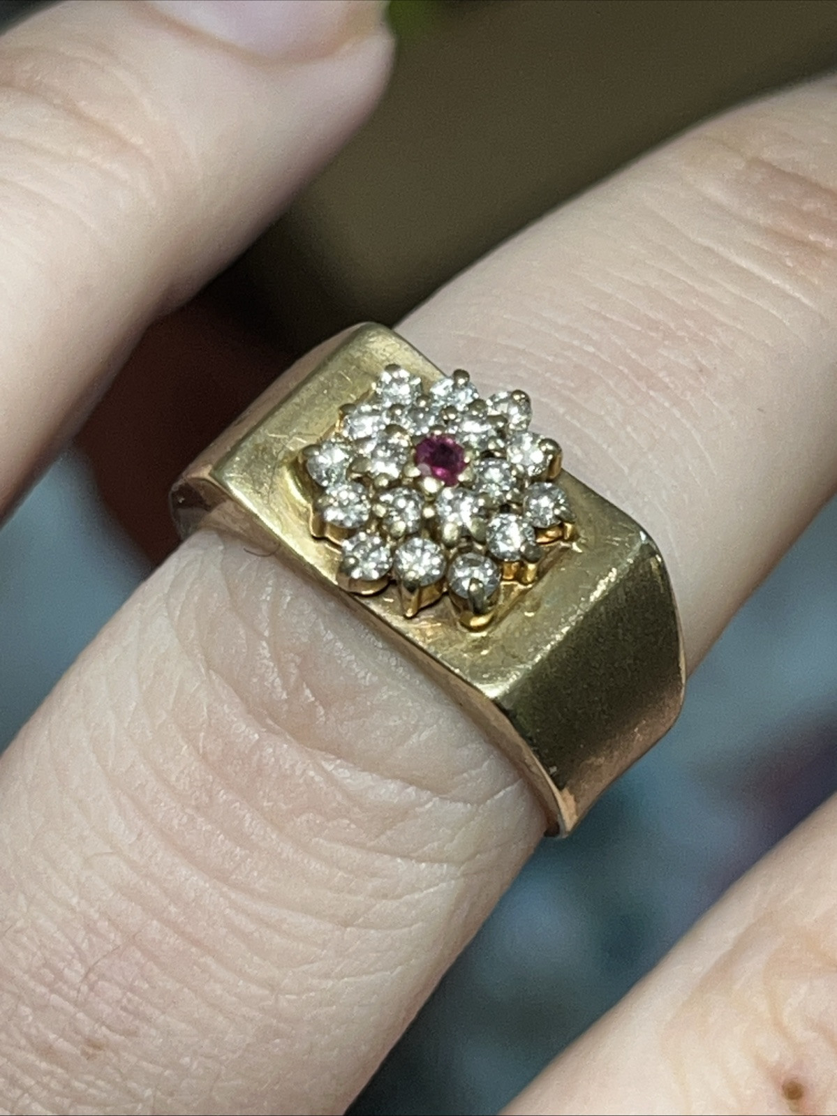 Gold Diamond Ruby Ring Size 7 - image 2