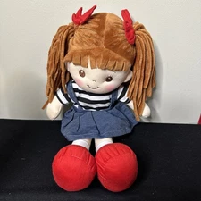 Linzy Plush Rag doll 16" Little Sweet Hearts with Strip Shirt and Blue dress.