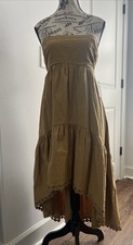 Anthropologie Maeve Dress High Low Midi Dress XS Strapless Gold Tan $160 NWT