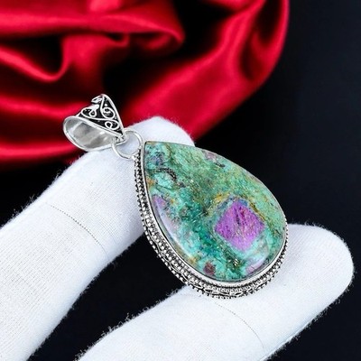 Ruby Fuchsite Gemstone Pendant 925 Sterling Silver Handmade Jewelry Gift For Her