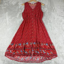 Temofon Midi Dress M Floral V Neck Sleeveless Sundress Boho Elastic Waist EUC