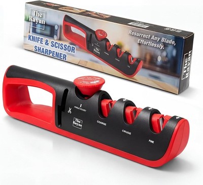 Knife Sharpener, 4-in-1 with Non-Slip Base and Adjustable Angle Guide,  for