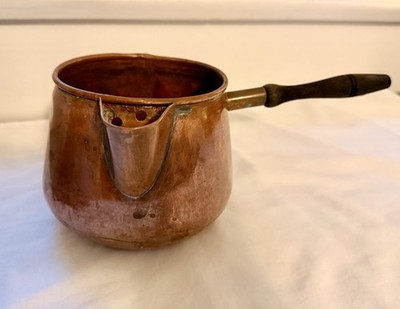 Antique Solid Copper Pouring Spout Dovetail Antique Wooden Handle Pot