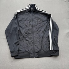 Adidas Track Jacket Mens Large Black White 3-Stripes Full Zip Athletic Training
