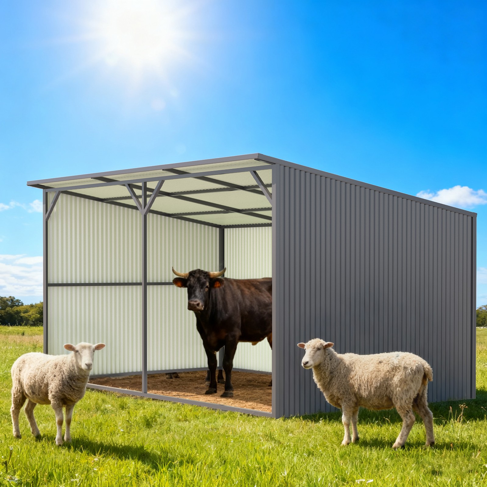 Free Shipping 12x20 Galvanized Metal Livestock Shed Farm Animal Shelter Cowshed