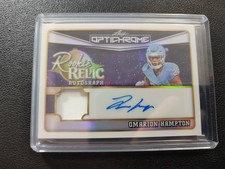 Omarion Hampton 2025 Leaf Optichrome Rookie Game Jersey Patch Auto 5/10 Chargers