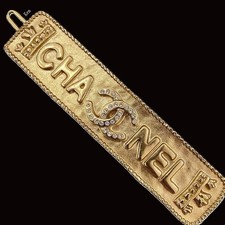CHANEL Barrette Hair clip pin AUTH Coco Mark CC Logo Gold Vintage ken Rhinestone