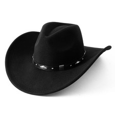 Women Men Classic Felt Wide Brim Western Cowboy Cowgirl Hat with Belt Buckle ...