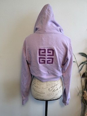 GIVENCHY LOGO Cropped Fleece Hoodie TUFTED COTTON Purple
