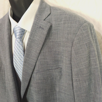 Nordstrom Sport Coat Blazer Poly Linen Men's 46R Trim Fit Light Gray 2 Button
